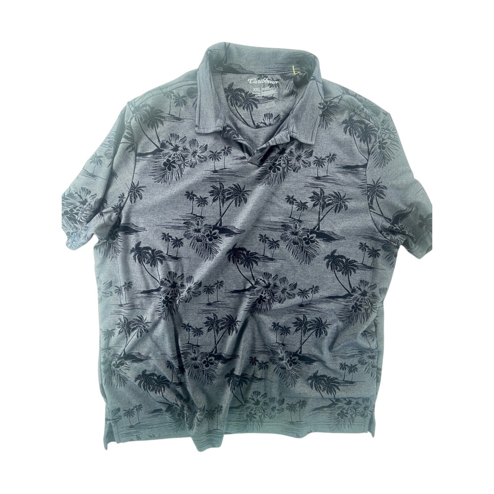 Caribbean Polo Shirt‎ Tropical Palm Tree Print Short Sleeve Mens XXL